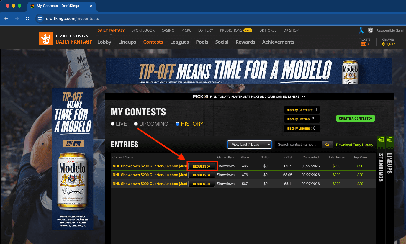 Click the Results button for the contest you'd like to download results data for